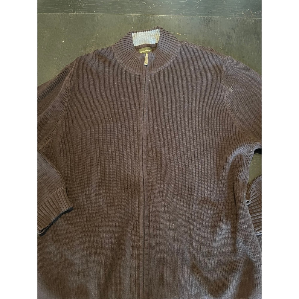 Eddie Bauer Men's Brown Full Zip Ribbed Cotton‎ Sweater XL